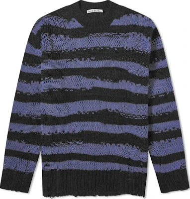 (Women) Acne Studios Purple Striped Crewneck Loose Fit Long Sleeve Sweater A60399-DL9 Buy (Women) Acne Studios Purple Striped Crewneck Loose Fit Long Sleeve Sweater A60399-DL9