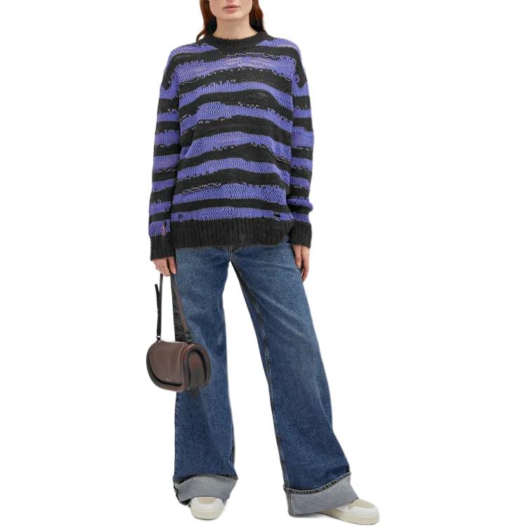 Lookbook (Women) Acne Studios  Purple Striped Crewneck Loose Fit Long Sleeve Sweater A60399-DL9