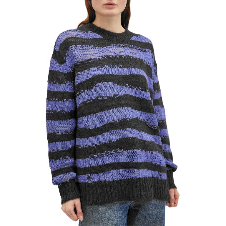 Shop (Women) Acne Studios  Purple Striped Crewneck Loose Fit Long Sleeve Sweater A60399-DL9