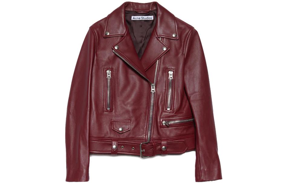 Order (Women) Acne Studios  Red Cropped Biker Jacket with Zipper Details. A70065-BURGUNDY