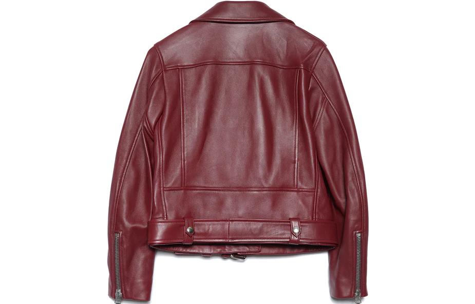 Lookbook (Women) Acne Studios  Red Cropped Biker Jacket with Zipper Details. A70065-BURGUNDY
