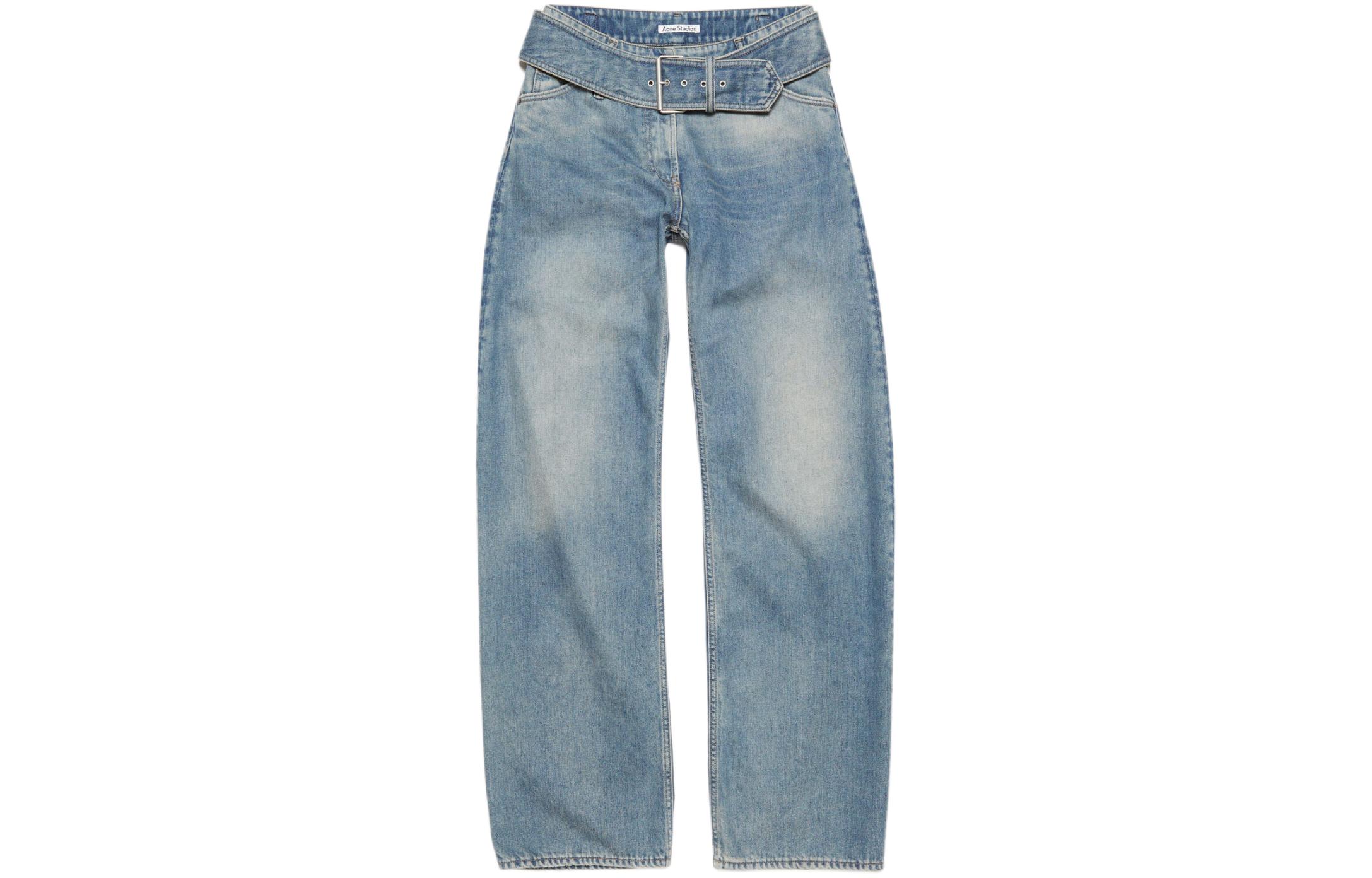 (Women) Acne Studios  Relaxed Fit Belted High-Waist Washed Wide-Leg Jeans Blue SS24 AK0757-863