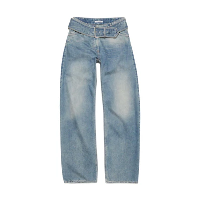(Women) Acne Studios Relaxed Fit Belted High-Waist Washed Wide-Leg Jeans Blue SS24 AK0757-863