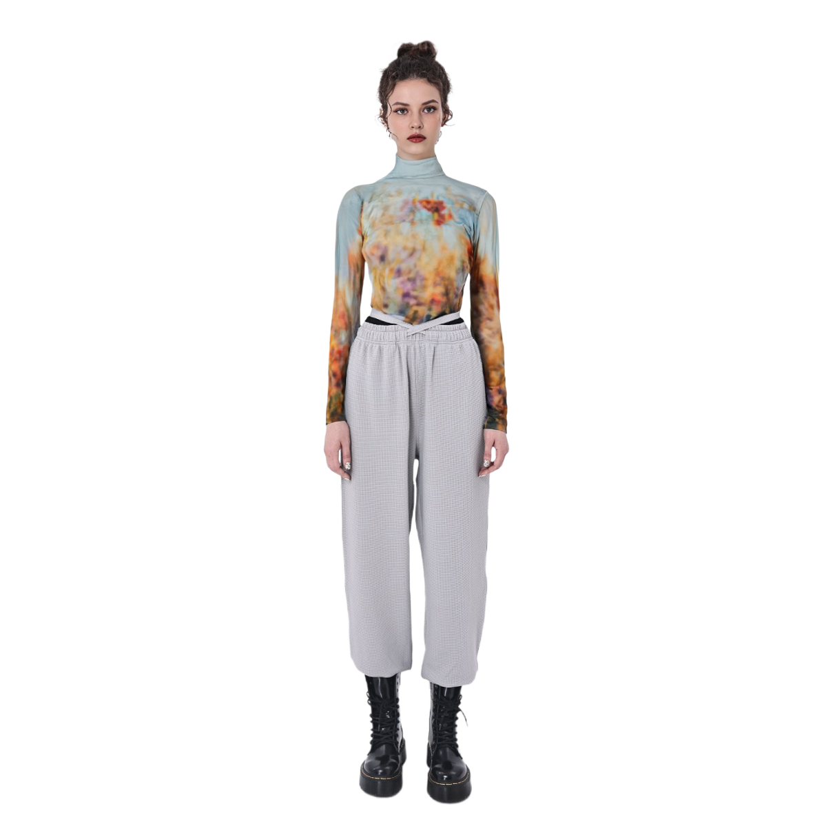 Details for (Women) Acne Studios  Retro Oil Painting High-Neck Long-Sleeve Tee SS24 Multi-color AL0391-AM4