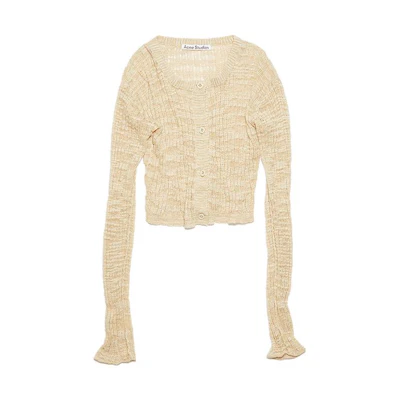 (Women) Acne Studios Ribbed Knit Slim Fit Sheer Crop Top Long Sleeve Beige A60434-AE5