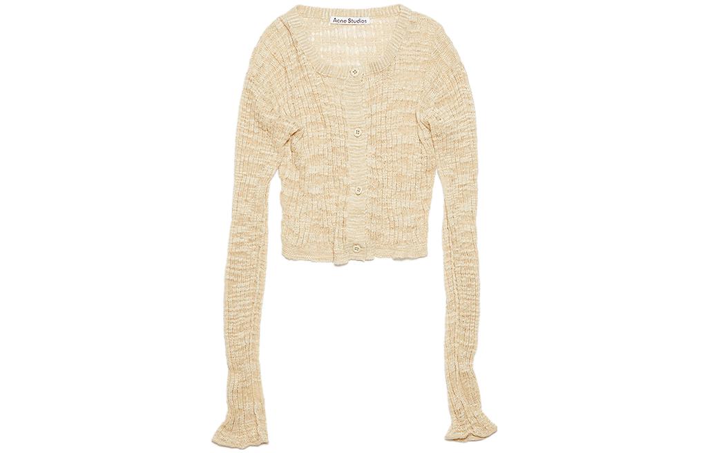 Order (Women) Acne Studios  Ribbed Knit Slim Fit Sheer Crop Top Long Sleeve Beige A60434-AE5