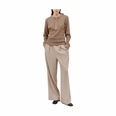 (Women) Acne Studios Slim Fit Buttoned Long Sleeve Polo Shirt Brown CL0263-DIA