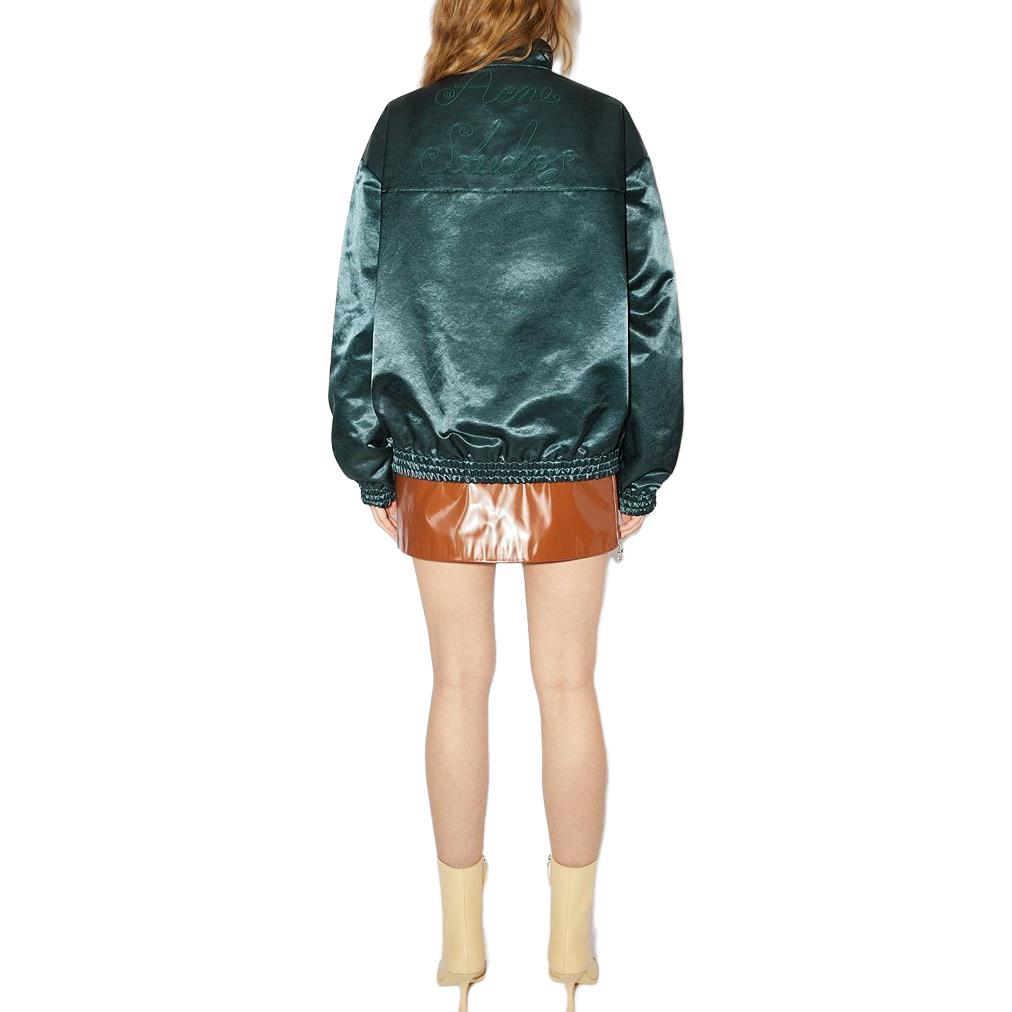 Shop (W) Acne Studios Jaket Stand Collar Zip-Up Solid Deep Oil Blue A90507-BKB