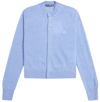 (Women) Acne Studios SS22 Logo Wool Knit Cardigan Sweater Blue Mix. A60280-CS3 (Women) Acne Studios SS22 Logo Wool Knit Cardigan Sweater Blue Mix. A60280-CS3