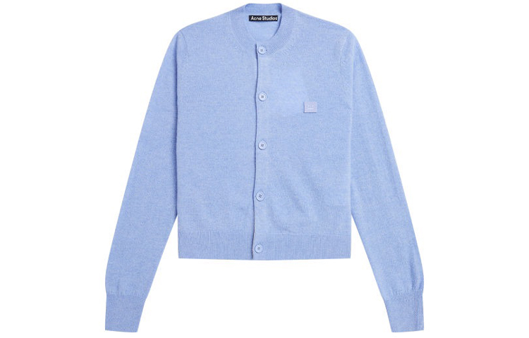 Order (Women) Acne Studios  SS22 Logo Wool Knit Cardigan Sweater Blue Mix. A60280-CS3