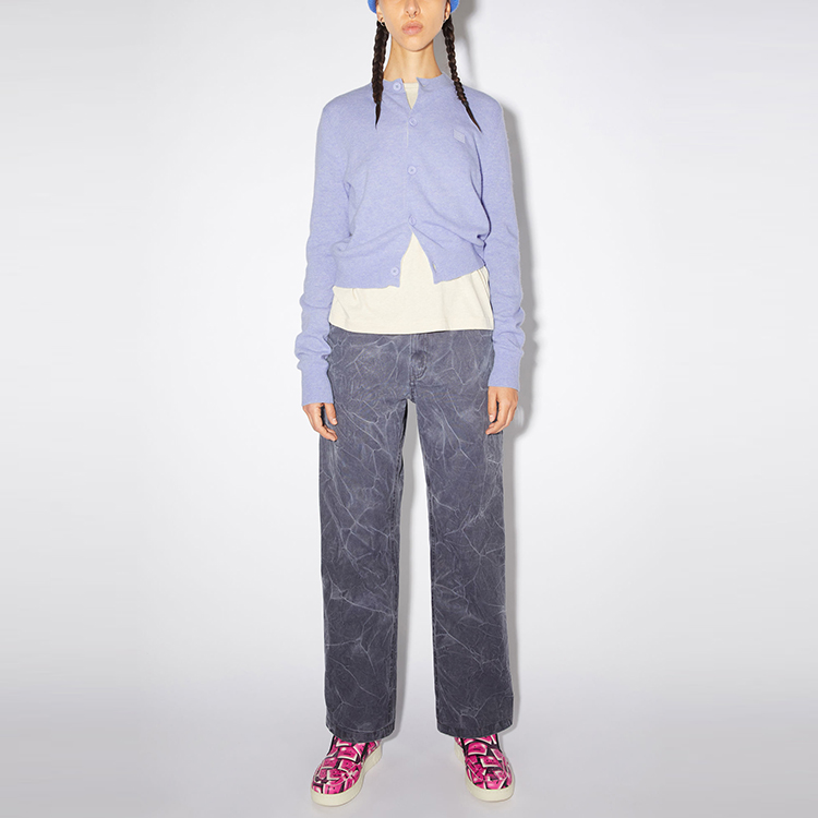Lookbook (Women) Acne Studios  SS22 Logo Wool Knit Cardigan Sweater Blue Mix. A60280-CS3