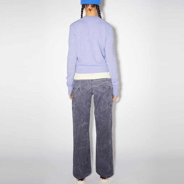 Shop (Women) Acne Studios  SS22 Logo Wool Knit Cardigan Sweater Blue Mix. A60280-CS3