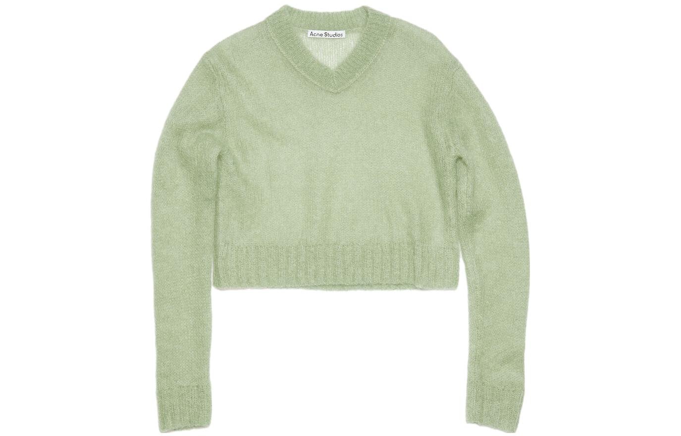 (Women) Acne Studios  V-Neck Mohair Wool Blend Knit Cardigan Grey-Green. A60455-ABC