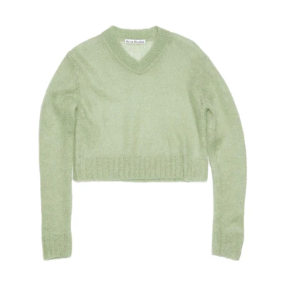 (Women) Acne Studios V-Neck Mohair Wool Blend Knit Cardigan Grey-Green. A60455-ABC