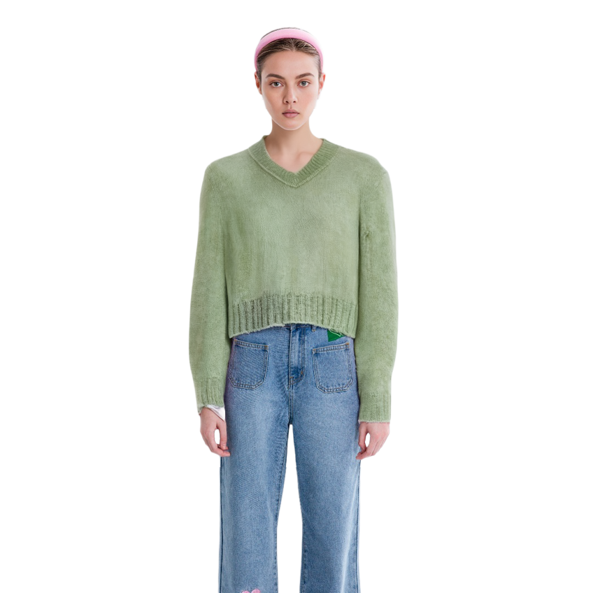 Purchase (W) Cardigan de Punto Acne Studios de Mohair y Lana Gris-Verde con Escote en V. A60455-ABC