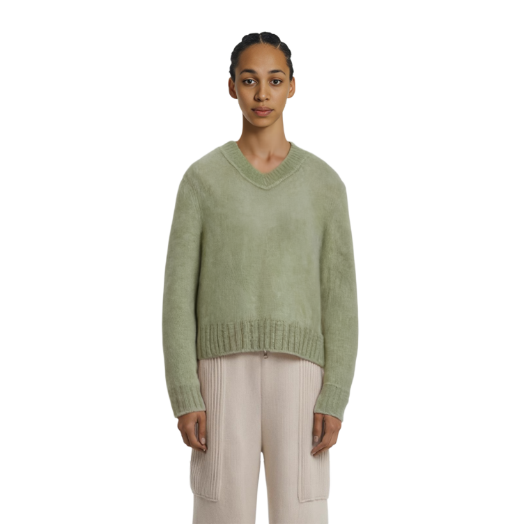 Details for (W) Cardigan de Punto Acne Studios de Mohair y Lana Gris-Verde con Escote en V. A60455-ABC