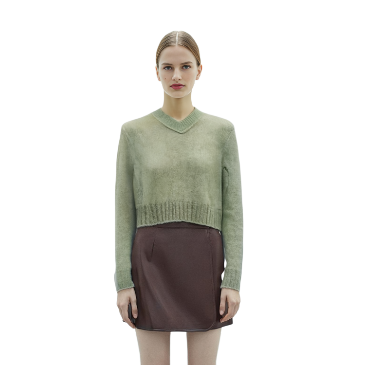 Sizing (W) Cardigan de Punto Acne Studios de Mohair y Lana Gris-Verde con Escote en V. A60455-ABC