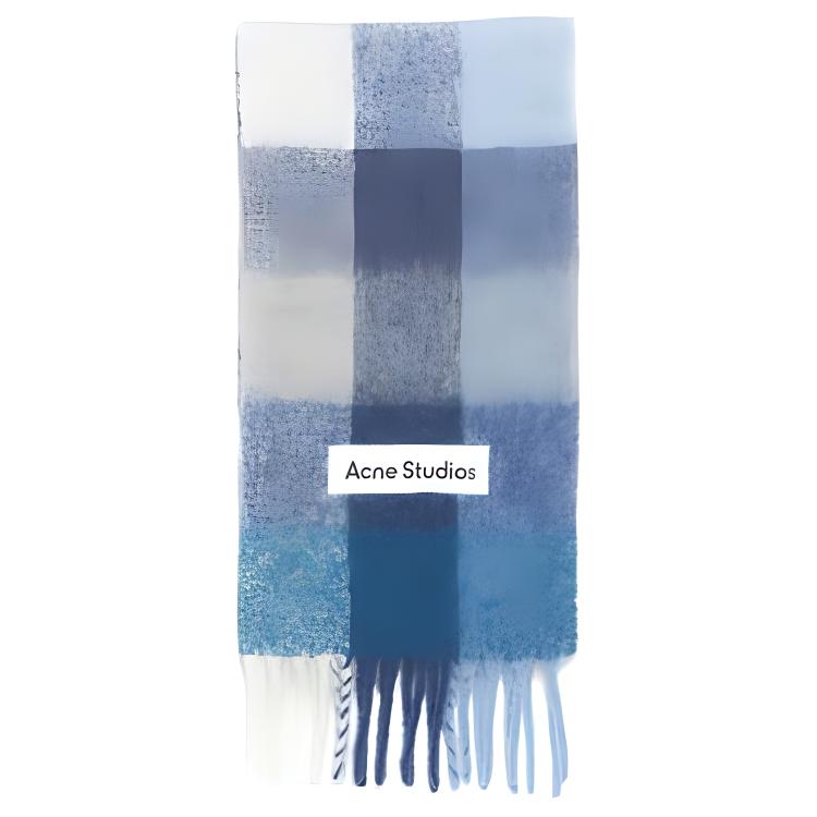 (Women) Acne Studios  Wool Blend Logo Scarf in Indigo/Grey/Light Blue CA0084DQF