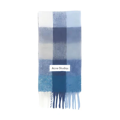 (Women) Acne Studios Wool Blend Logo Scarf in Indigo/Grey/Light Blue CA0084DQF