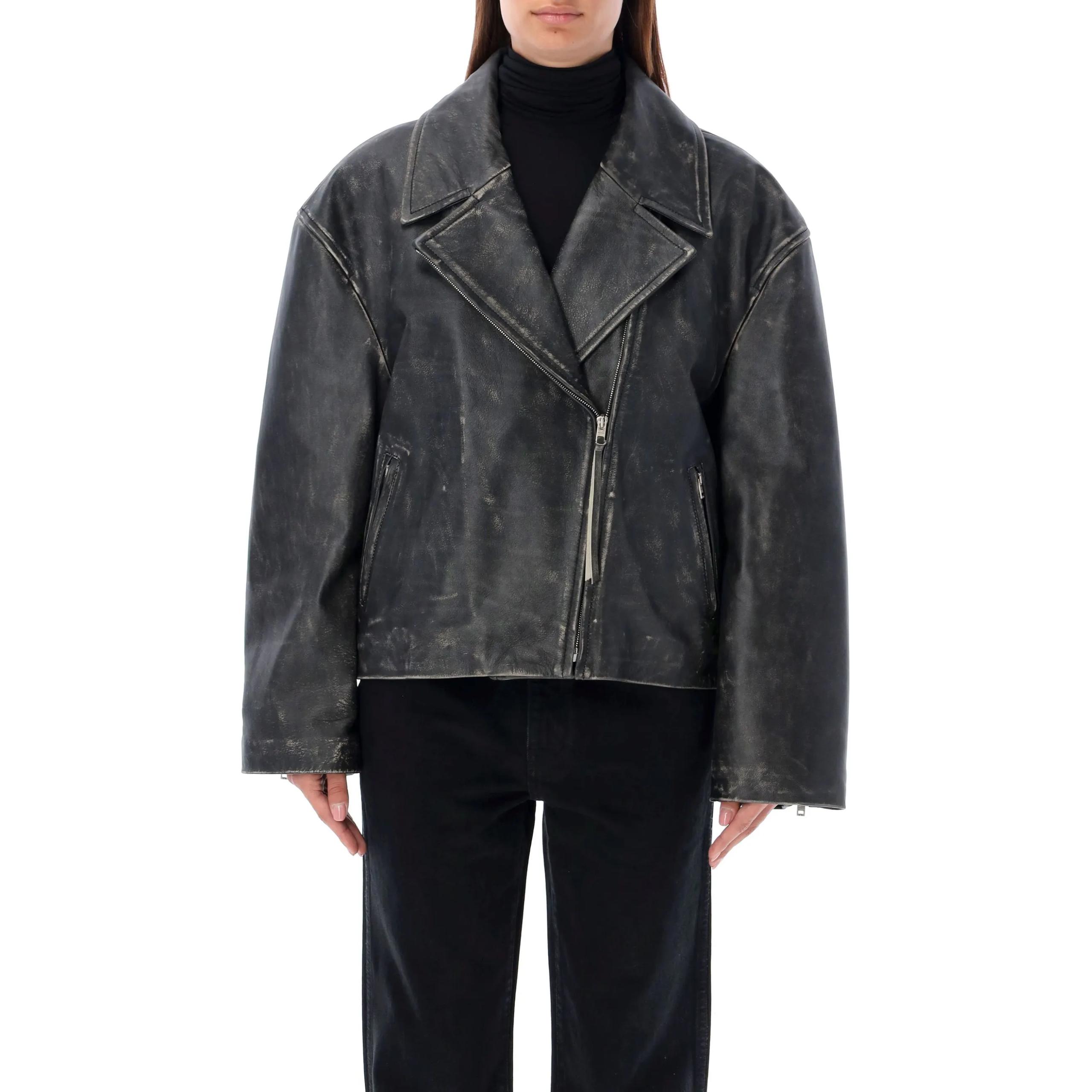 Order (Women) Acne Studios Black Leather Bomber Jacket Vintage Oversized Design A70183-900