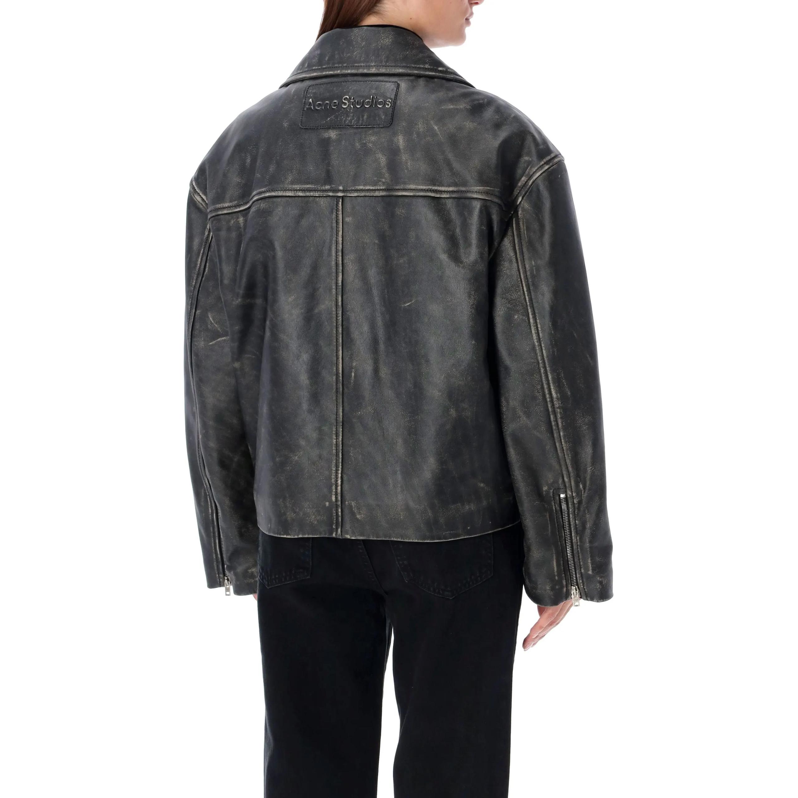Lookbook (Women) Acne Studios Black Leather Bomber Jacket Vintage Oversized Design A70183-900