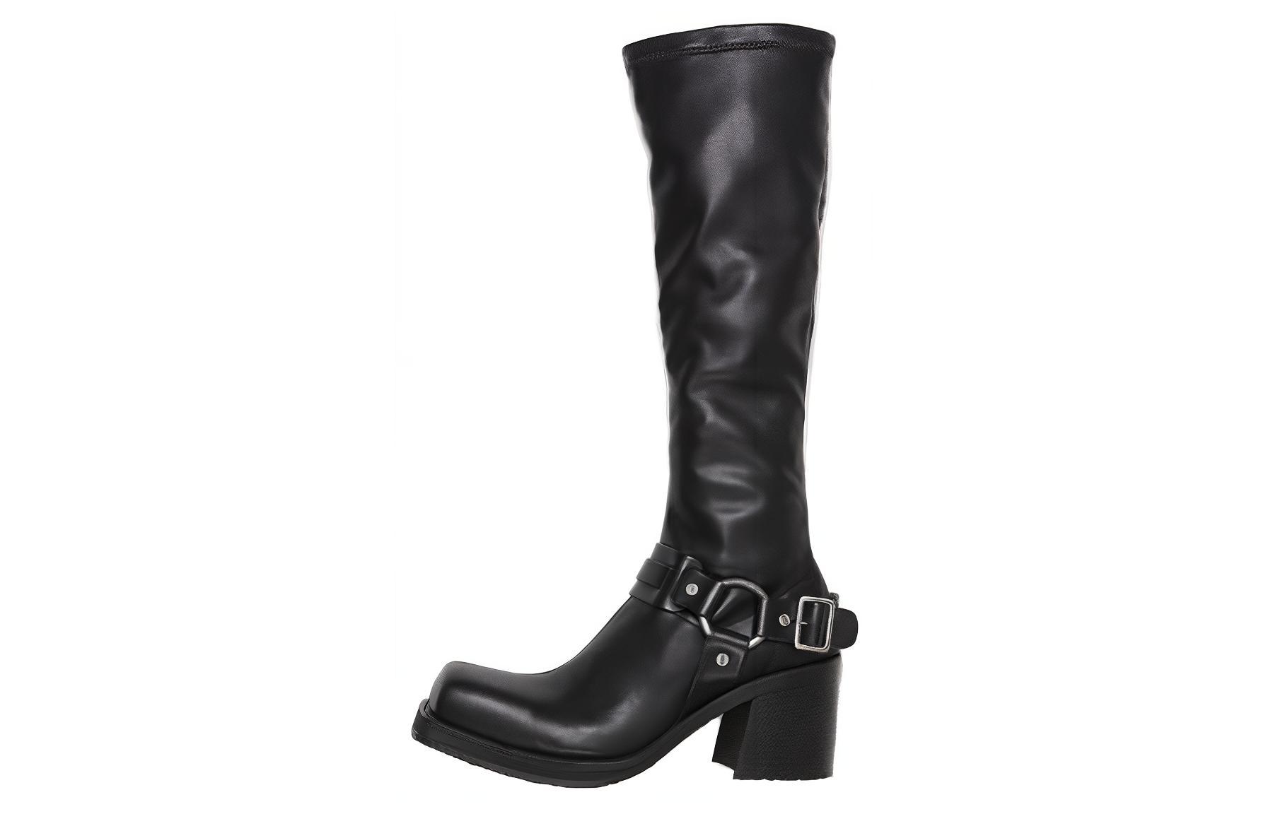 (Women) Acne Studios Black Leather High Boots 8cm - Stylish & Versatile AD0740-900