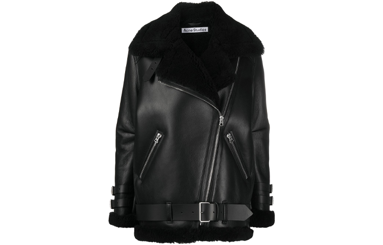 Order (W) Chaqueta de Cuero Negra con Cuello de Piel Acne Studios. A70079-VELOCITEBLACKBLACK