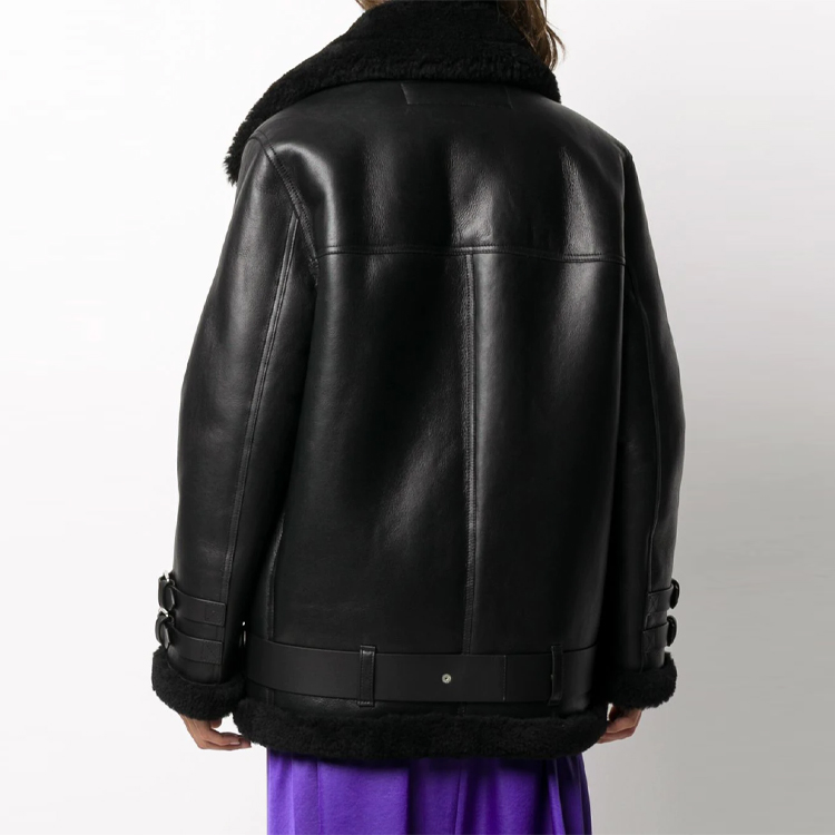 Shop (W) Chaqueta de Cuero Negra con Cuello de Piel Acne Studios. A70079-VELOCITEBLACKBLACK