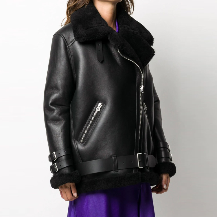 Purchase (W) Chaqueta de Cuero Negra con Cuello de Piel Acne Studios. A70079-VELOCITEBLACKBLACK