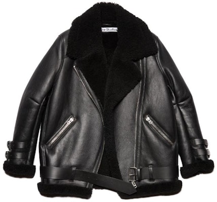 (W) Acne Studios 黑色皮革外套搭配剪羊毛領 A70079-Z32 Buy (W) Acne Studios 黑色皮革外套搭配剪羊毛領 A70079-Z32