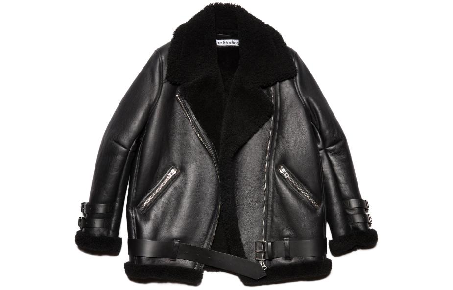 Order (W) Acne Studios 黑色皮革外套搭配剪羊毛領 A70079-Z32