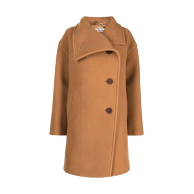 (Women) Acne Studios Brown Coat with Scarf Collar and Logo Detail. A90395-640
