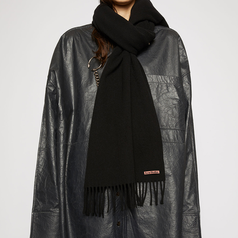 (Women) Acne Studios Canada Black Wool Fringe Oversized Scarf for Women CA0102-900 圖 4