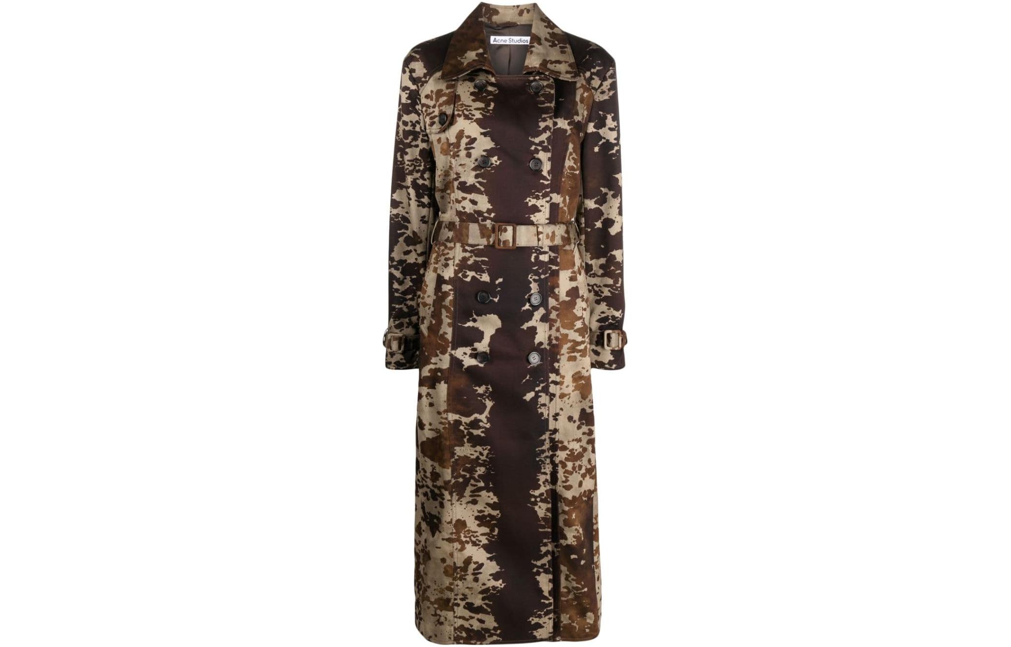 (Women) Acne Studios Cow Print Double-Breasted Long Trench Coat A90520-ADM