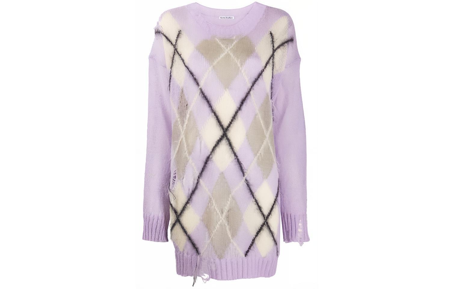 (Women) Acne Studios Distressed Diamond Wool Sweater Light Purple A60186-AN0