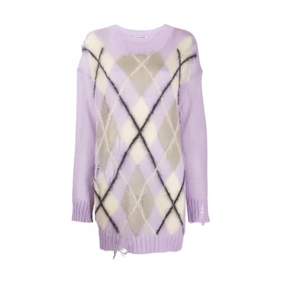 (Women) Acne Studios Distressed Diamond Wool Sweater Light Purple A60186-AN0