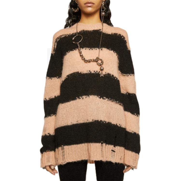 Shop (W) Acne Studios Sweater Hitam Berbelang & Distressed. A60209-CHI