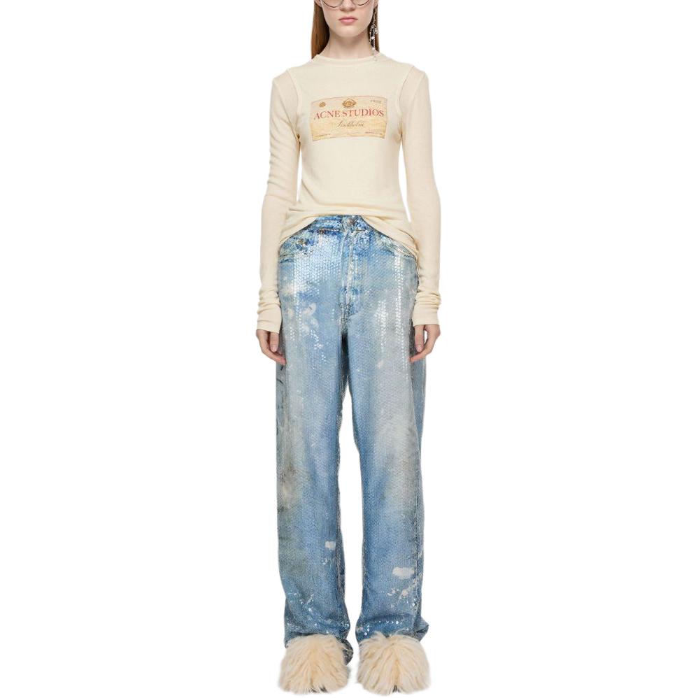 Shop (W) Acne Studios 双层长袖徽标T恤 米色 AL0435-AE9