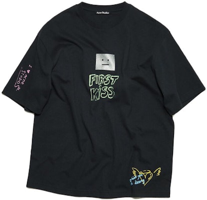 (W) 아크네 스튜디오 페이스 이모지 프린트 오버사이즈 블랙 티셔츠 여성 SS23. CL0210-BM0 Buy (W) 아크네 스튜디오 페이스 이모지 프린트 오버사이즈 블랙 티셔츠 여성 SS23. CL0210-BM0