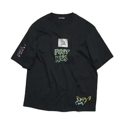(Women) Acne Studios Face Emoji Print Oversized Black T-Shirt Women SS23. CL0210-BM0