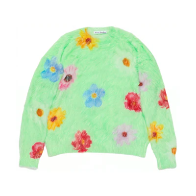 (Women) Acne Studios Floral Printed Fluffy Jumper Green Pullover Sweater. A60494-CHE