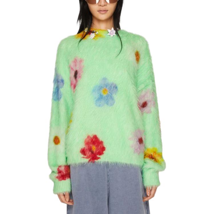 (Women) Acne Studios Floral Printed Fluffy Jumper  Green Pullover Sweater. A60494-CHE 圖 3
