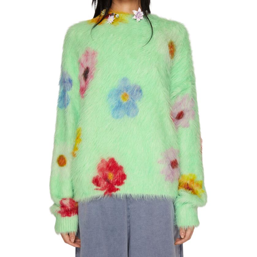 (Women) Acne Studios Floral Printed Fluffy Jumper  Green Pullover Sweater. A60494-CHE 圖 5