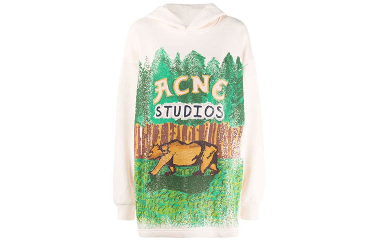 (Women) Acne Studios FW21 Beige Oversized Printed Cotton Hoodie. AI0105-BWA 圖 2