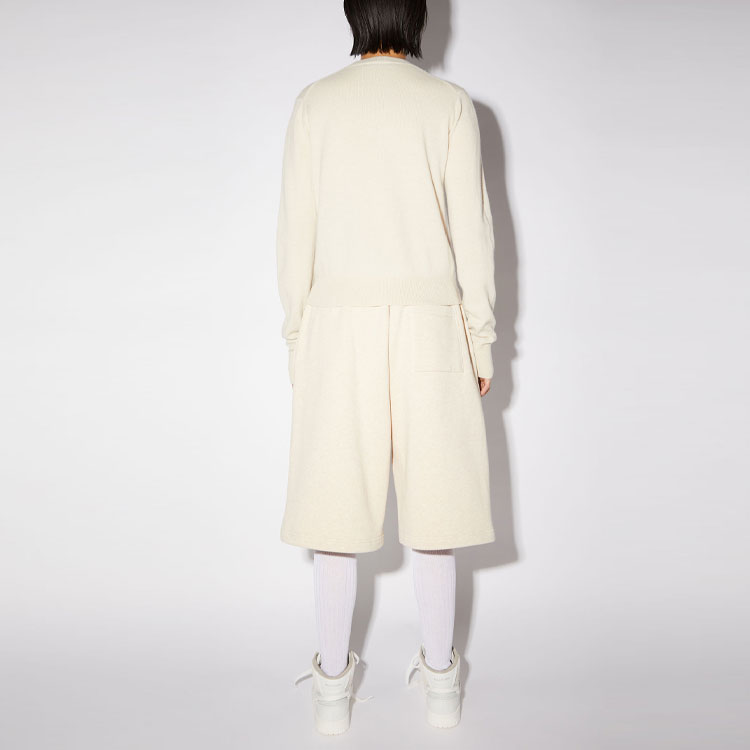 Shop (Women) Acne Studios FW21 Beige Wool Cardigan Sweater with Smiley Face for Women. A60280-AEB