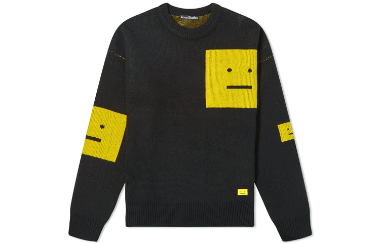 (Women) Acne Studios FW21 Black Wool Knit Pullover Sweater with Logo. C60033-BWX