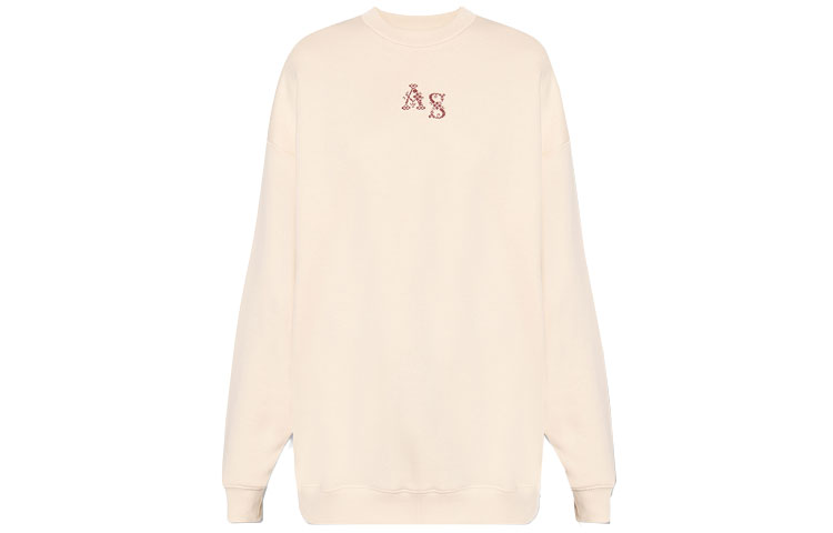 (Women) Acne Studios FW21 Embroidered Logo Crewneck Sweatshirt Beige AI0099-AE9