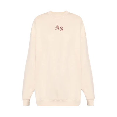 (Women) Acne Studios FW21 Embroidered Logo Crewneck Sweatshirt Beige AI0099-AE9