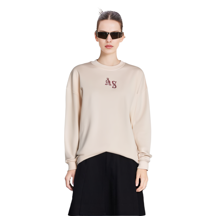 Shop (W) Acne Studios FW21 刺繡標誌米色圓領長袖織衫 AI0099-AE9