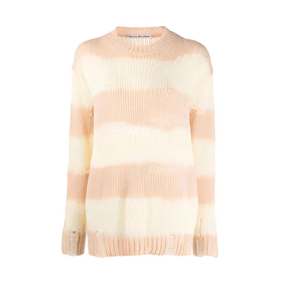 (Women) Acne Studios FW21 Oversized Distressed Striped Sweater Women Yellow. A60243-CMH101